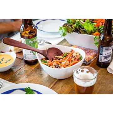 Earlywood Long Handled Wooden Serving Spoon; Large Wood Spoon for Cooking & Serving large portions - Wood Utensils Hand Crafted in USA - Jatoba