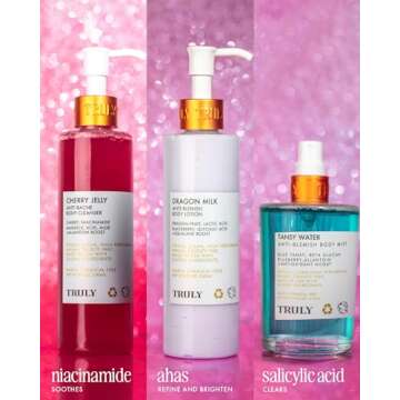 Truly Beauty Cherry Jelly Body Acne Wash with Soothing Cherry Niacinamide, Hydrating Allantoin, & Mandelic Acid - Award Winning Back Acne Treatment Body Wash Cleanser & Dark Spot Remover