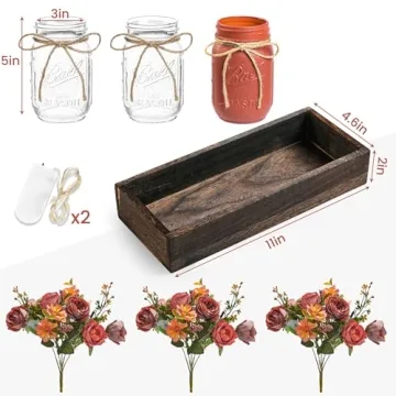 Mason Jar Centerpiece with LED Light & Tray