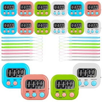 Flutesan 16 Pcs Small Digital Kitchen Timers Classroom Timers for Students Magnetic Back and on Swit...