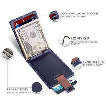 SERMAN BRANDS RFID Blocking Slim Bifold Genuine Leather Minimalist Front Pocket Wallets for Men with Money Clip Thin Gift (Atlantic Blue 1.S)