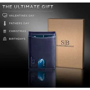 SERMAN BRANDS RFID Blocking Slim Bifold Genuine Leather Minimalist Front Pocket Wallets for Men with Money Clip Thin Gift (Atlantic Blue 1.S)