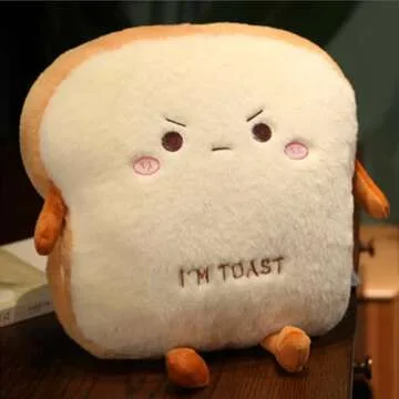 OUKEYI Sliced Bread Plush Pillow,Funny Toast Bread Stuffed Pillow,Adorable Expression Food Plush Nap Pillow with Hand Pocket Seat Cushion Great Gift Choice for Kids Adults (13.7 * 15.7)