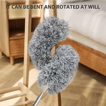 BLUEELF Microfiber Feather Dusters for Cleaning Tools with Extension Pole（Stainless Steel）,100’’ Extra Long Duster Ceiling Fan, Gap, Blinds, Furniture, Cars