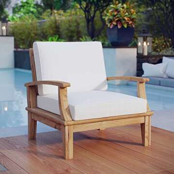 Modway EEI-1143-NAT-WHI-SET Marina Premium Grade A Teak Wood Outdoor Patio Armchair, Natural White