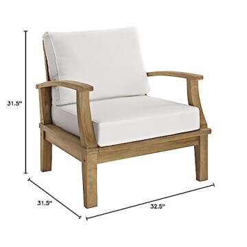 Modway EEI-1143-NAT-WHI-SET Marina Premium Grade A Teak Wood Outdoor Patio Armchair, Natural White