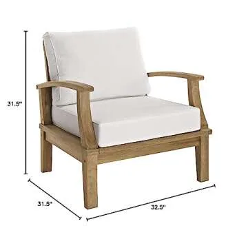 Modway EEI-1143-NAT-WHI-SET Marina Premium Grade A Teak Wood Outdoor Patio Armchair, Natural White