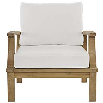 Modway EEI-1143-NAT-WHI-SET Marina Premium Grade A Teak Wood Outdoor Patio Armchair, Natural White