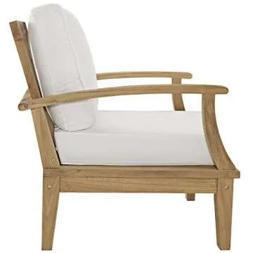 Modway EEI-1143-NAT-WHI-SET Marina Premium Grade A Teak Wood Outdoor Patio Armchair, Natural White