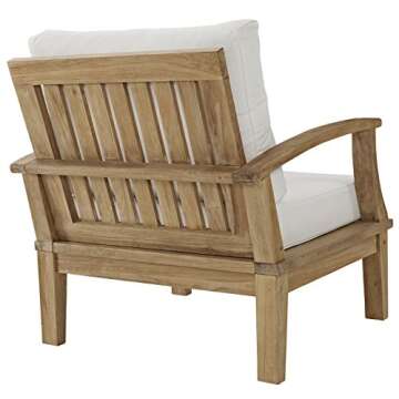Modway EEI-1143-NAT-WHI-SET Marina Premium Grade A Teak Wood Outdoor Patio Armchair, Natural White