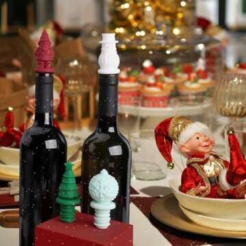 Silicone Wine Stopper, Bottle Stopper with Christmas Design, Wine Accessories, Keeps Wine Fresh, Wine Gifts, Set of 4