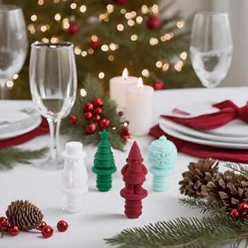 Silicone Wine Stopper, Bottle Stopper with Christmas Design, Wine Accessories, Keeps Wine Fresh, Wine Gifts, Set of 4