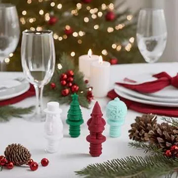 Silicone Wine Stopper, Bottle Stopper with Christmas Design, Wine Accessories, Keeps Wine Fresh, Wine Gifts, Set of 4