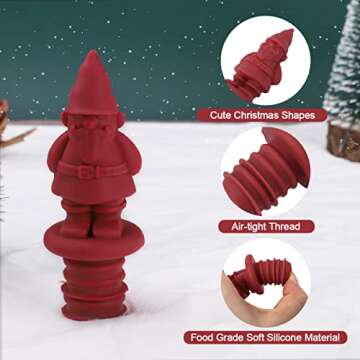 Silicone Wine Stopper, Bottle Stopper with Christmas Design, Wine Accessories, Keeps Wine Fresh, Wine Gifts, Set of 4