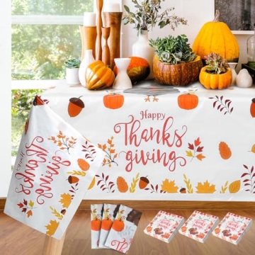 Thanksgiving Tablecloth & Napkins Set - 3 Pcs Plastic & Paper for Autumn Parties