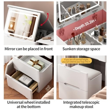 BOSSGE Vanity Desk with Mirror and Lights - Stylish Makeup Station