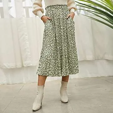 EXLURA Womens High Waist Polka Dot Pleated Skirt Midi Swing Skirt with Pockets