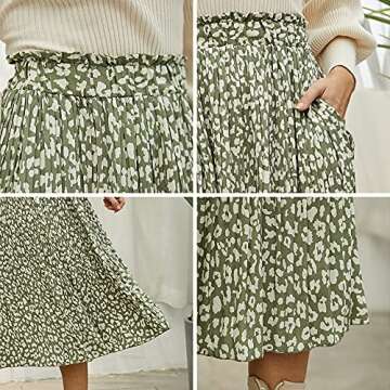 EXLURA Womens High Waist Polka Dot Pleated Skirt Midi Swing Skirt with Pockets