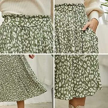 EXLURA Womens High Waist Polka Dot Pleated Skirt Midi Swing Skirt with Pockets