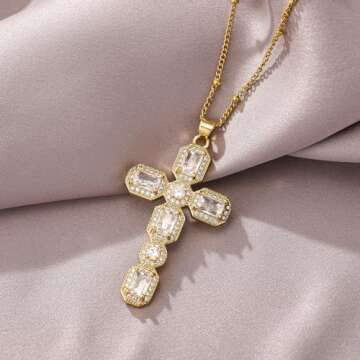 Cross Necklace for Women Diamond Cross Pendant Necklace Cubic Zirconia Crystal Birthstone Cross Neck...