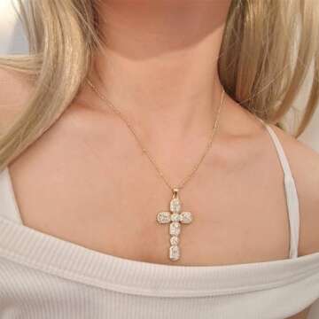 Cross Necklace for Women Diamond Cross Pendant Necklace Cubic Zirconia Crystal Birthstone Cross Necklace Religious Gifts for Women Style2 White