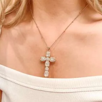 Cross Necklace for Women Diamond Cross Pendant Necklace Cubic Zirconia Crystal Birthstone Cross Necklace Religious Gifts for Women Style2 White