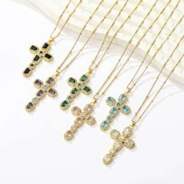 Cross Necklace for Women Diamond Cross Pendant Necklace Cubic Zirconia Crystal Birthstone Cross Necklace Religious Gifts for Women Style2 White