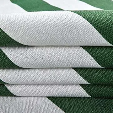 58" Striped Canvas Fabric - White & Green Design
