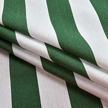 58" Striped Canvas Fabric - White & Green Design
