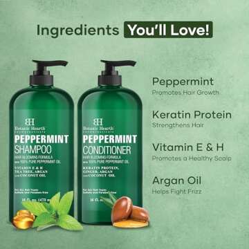 BOTANIC HEARTH Peppermint Oil Shampoo and Conditioner Set - Hair Blooming Formula with Keratin - Fights Hair Loss & Thinning, Promotes Hair Growth-Sulfate Free for Men and Women - 16 fl oz x 2