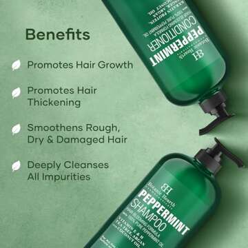 BOTANIC HEARTH Peppermint Oil Shampoo and Conditioner Set - Hair Blooming Formula with Keratin - Fights Hair Loss & Thinning, Promotes Hair Growth-Sulfate Free for Men and Women - 16 fl oz x 2