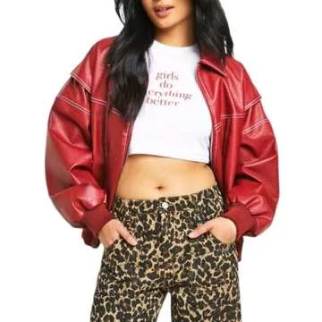 Gihuo Women's Oversized Faux Leather Jacket Fashion Zip Up Motorcycle Jackets Moto Biker Coat Fall W...