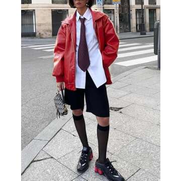 Gihuo Women's Oversized Faux Leather Jacket Fashion Zip Up Motorcycle Jackets Moto Biker Coat Fall Winter Outfits(Wine-S)