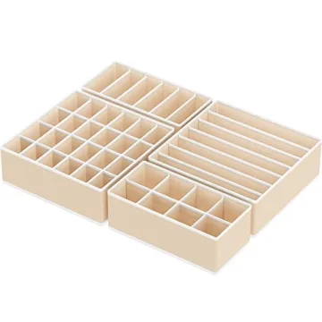 Simple Houseware Closet Underwear Organizer Drawer Divider 4 Set, Beige