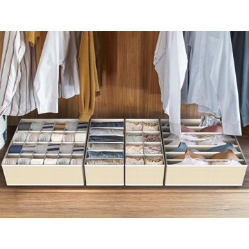 Simple Houseware Closet Underwear Organizer Drawer Divider 4 Set, Beige