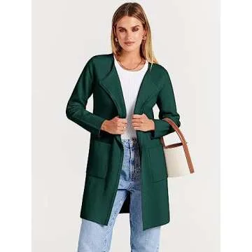 ANRABESS Women's Open Front Knit Lightweight Cardigan Casual Long Coatigan Sweater Lady Jacket Coat 2025 Fall Outerwear Opal Green Medium