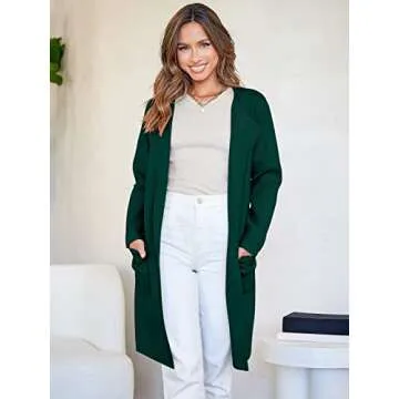 ANRABESS Women's Open Front Knit Lightweight Cardigan Casual Long Coatigan Sweater Lady Jacket Coat 2025 Fall Outerwear Opal Green Medium