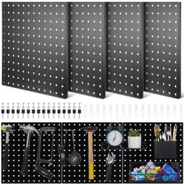 Therwen 4 Pieces Pegboard Wall Organizer Kit Metal Peg Board Walls Mount Display Panels Storage Rack...