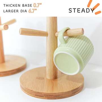 E-ROOM TREND Mug Holder, Coffee Mugs Holder, Mug Tree, Wood Coffee Cup Rack with 6 Hooks Stand for Countertop Coffee Bar Accessories and Decor, Natural Color