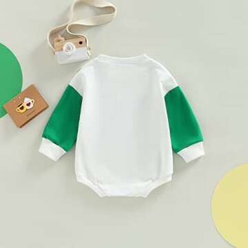 FunurHoome Newborn Baby Girl Boy Clothes St Patrick's Day Sweatshirt Romper Crewneck Shamrock Clover Print Bodysuit (Green Plaid 2, 6-12 Months)
