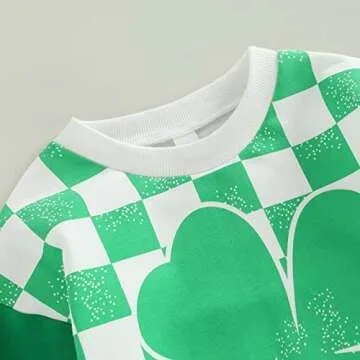 FunurHoome Newborn Baby Girl Boy Clothes St Patrick's Day Sweatshirt Romper Crewneck Shamrock Clover Print Bodysuit (Green Plaid 2, 6-12 Months)