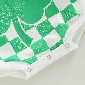 FunurHoome Newborn Baby Girl Boy Clothes St Patrick's Day Sweatshirt Romper Crewneck Shamrock Clover Print Bodysuit (Green Plaid 2, 6-12 Months)