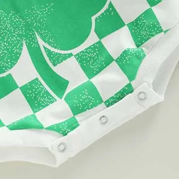 FunurHoome Newborn Baby Girl Boy Clothes St Patrick's Day Sweatshirt Romper Crewneck Shamrock Clover Print Bodysuit (Green Plaid 2, 6-12 Months)