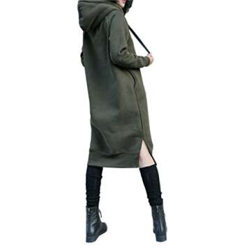 NUTEXROL Women's Thickening Long Fleece Sweatshirt String Hoodie Dress Pullover Plus Size, Army Green, Large