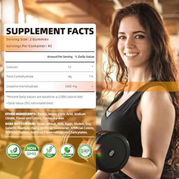 Happyummmm Creatine Monohydrate Gummies 5000mg - Vegan, Pineapple Flavor, 90 Count