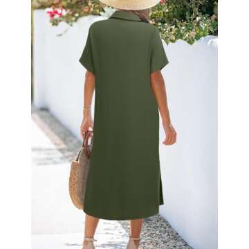 Zeagoo Womens Summer Dress Short Sleeve Casual Summer Sunress Tunic Dress Cover up with Pockets Green S