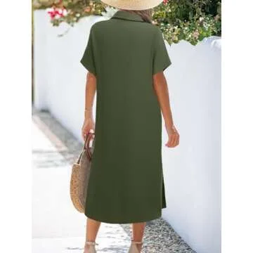Zeagoo Womens Summer Dress Short Sleeve Casual Summer Sunress Tunic Dress Cover up with Pockets Green S