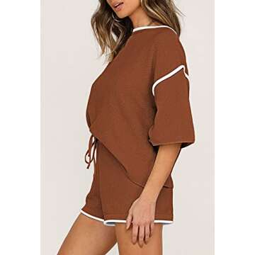 Fixmatti Womens Two Piece Outfits Shorts Sets Summer Knitted Loungewear Sweatsuit Coffee S