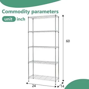 FDW 24" L×14" W×60" H Wire Shelving Unit Metal Shelf with 5 Tier Layer Rack Strong Steel for Restaurant Garage Pantry Kitchen Garage,Chrome