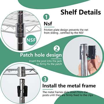 FDW 24" L×14" W×60" H Wire Shelving Unit Metal Shelf with 5 Tier Layer Rack Strong Steel for Restaurant Garage Pantry Kitchen Garage,Chrome